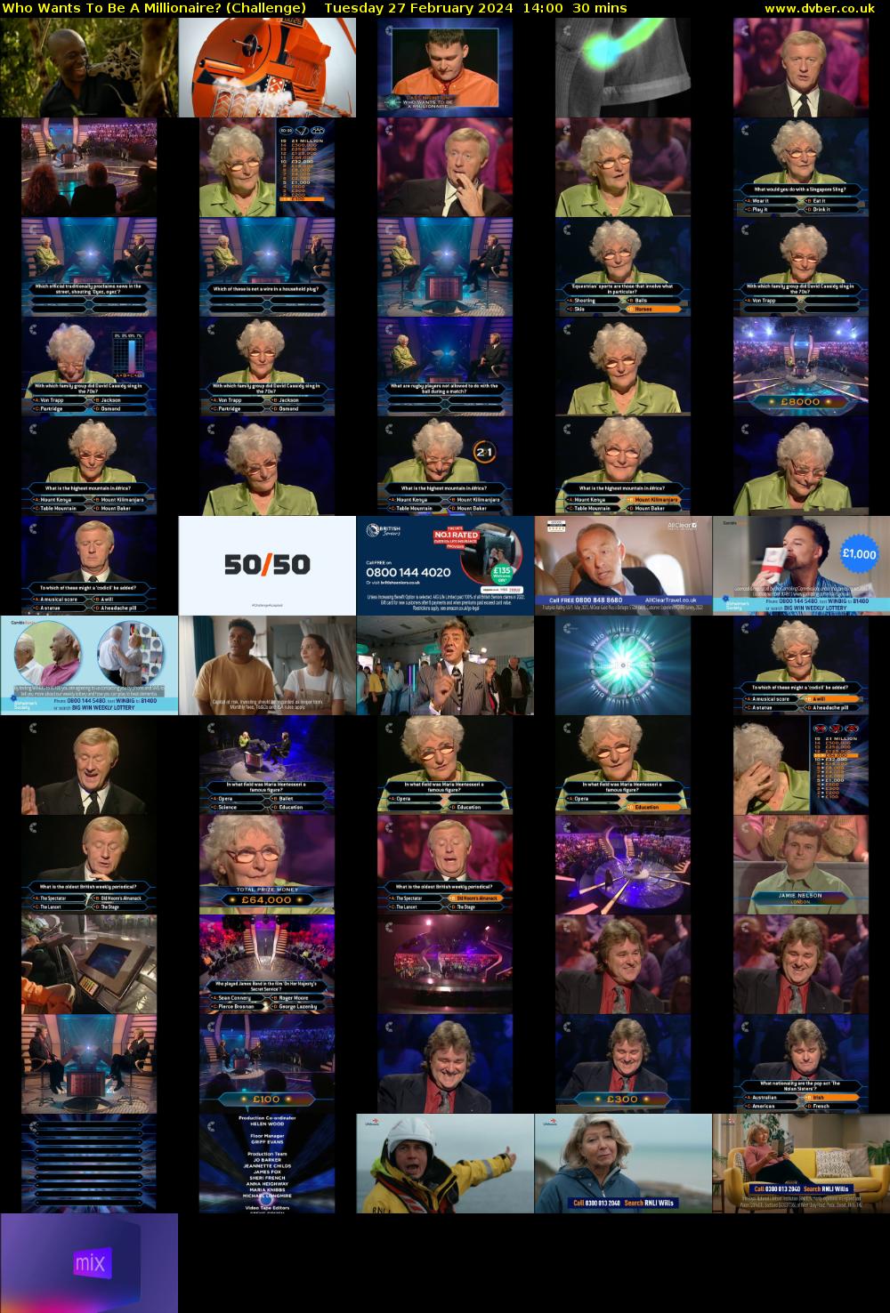 Who Wants To Be A Millionaire? (Challenge) Tuesday 27 February 2024 14:00 - 14:30
