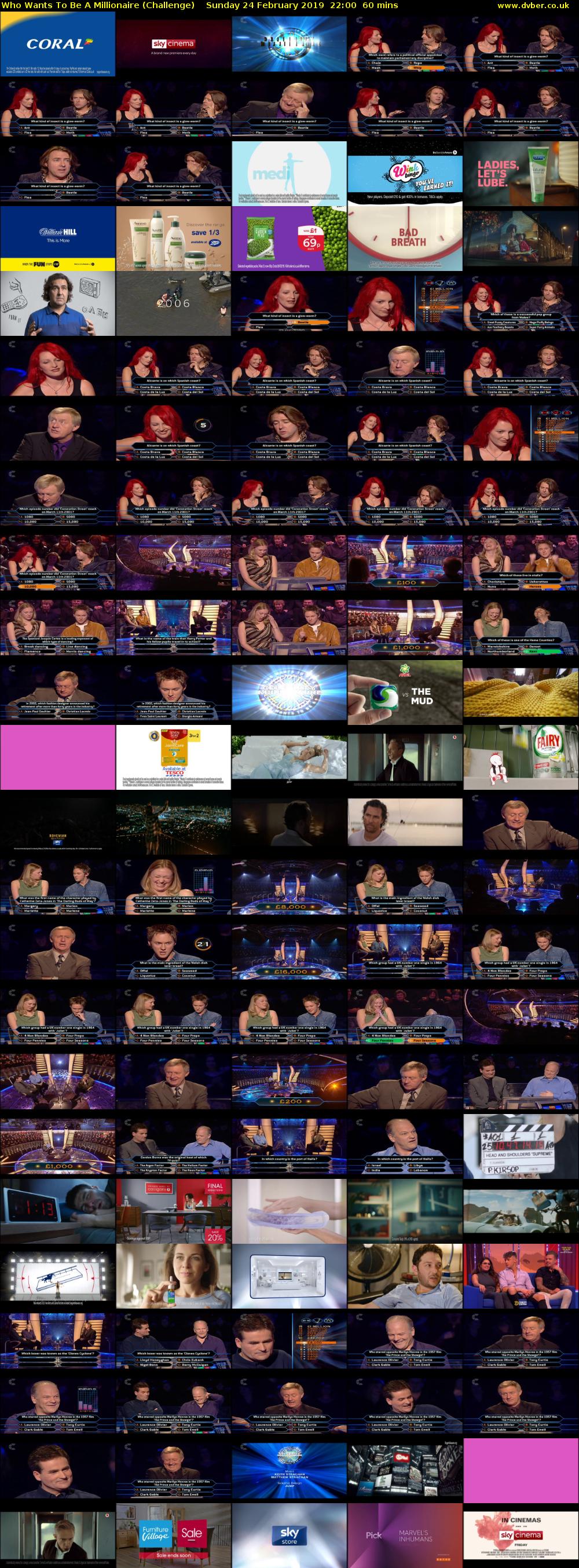 Who Wants To Be A Millionaire (Challenge) Sunday 24 February 2019 22:00 - 23:00