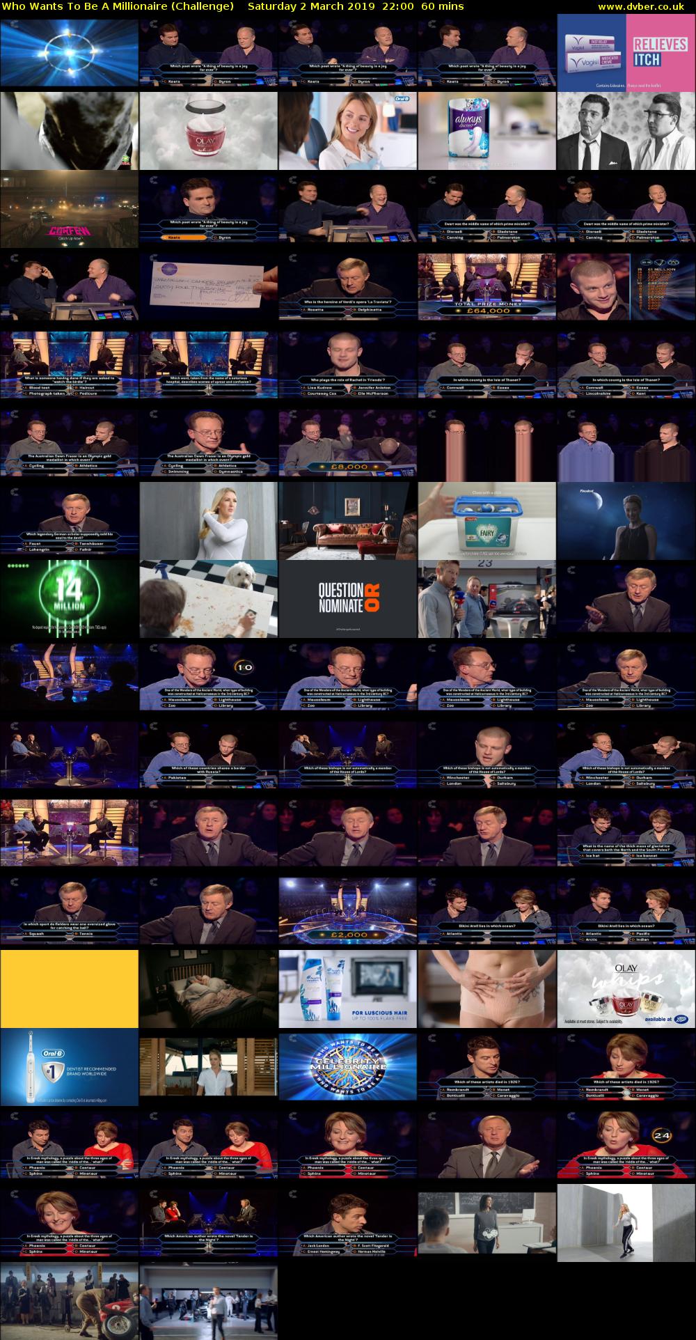 Who Wants To Be A Millionaire (Challenge) Saturday 2 March 2019 22:00 - 23:00