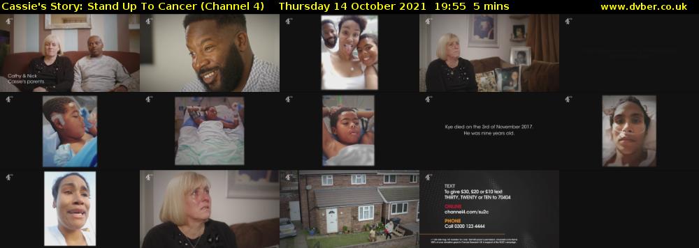 Cassie's Story: Stand Up To Cancer (Channel 4) Thursday 14 October 2021 19:55 - 20:00
