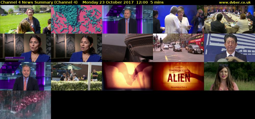 Channel 4 News Summary (Channel 4) Monday 23 October 2017 12:00 - 12:05