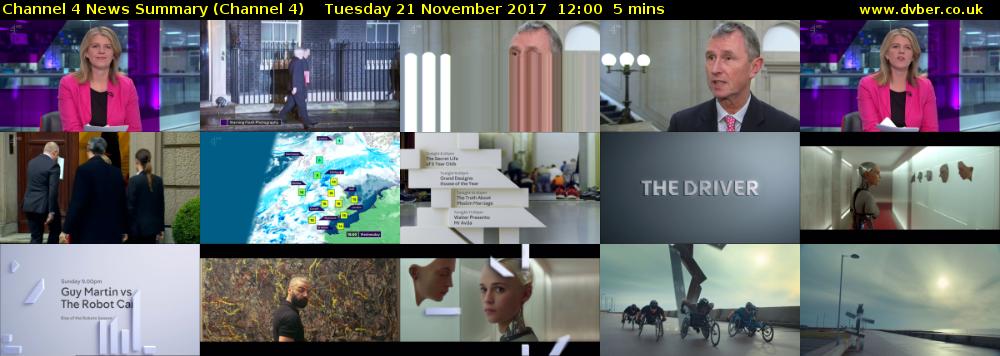 Channel 4 News Summary (Channel 4) Tuesday 21 November 2017 12:00 - 12:05