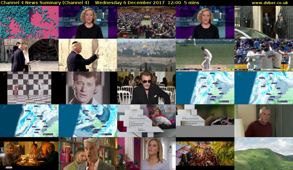 Channel 4 News Summary (Channel 4) Wednesday 6 December 2017 12:00 - 12:05