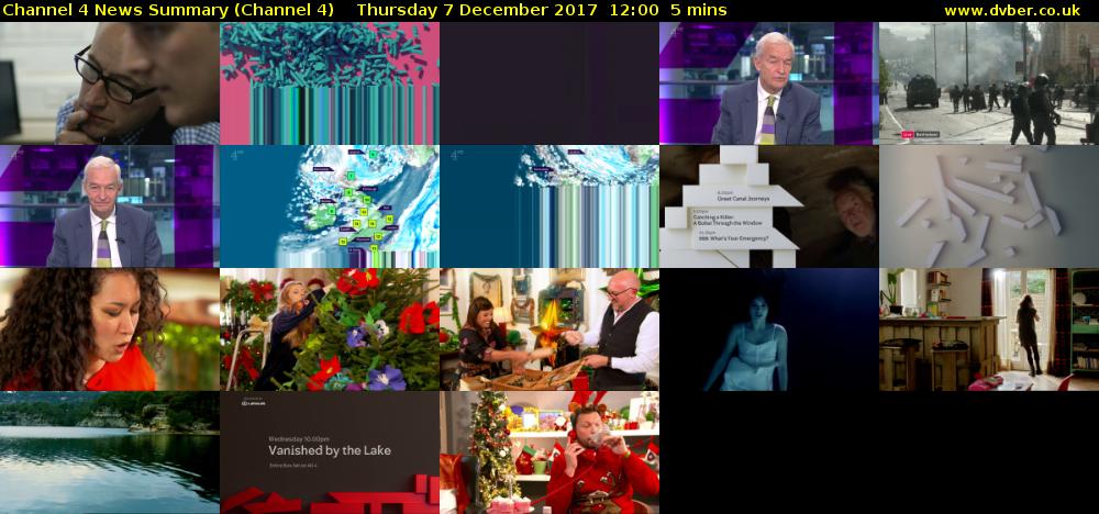 Channel 4 News Summary (Channel 4) Thursday 7 December 2017 12:00 - 12:05