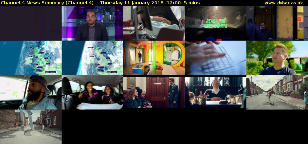 Channel 4 News Summary (Channel 4) Thursday 11 January 2018 12:00 - 12:05