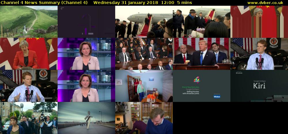 Channel 4 News Summary (Channel 4) Wednesday 31 January 2018 12:00 - 12:05