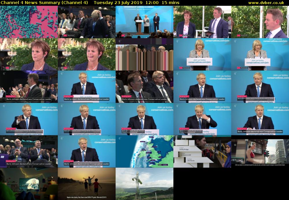 Channel 4 News Summary (Channel 4) Tuesday 23 July 2019 12:00 - 12:15