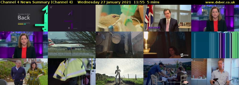 Channel 4 News Summary (Channel 4) Wednesday 27 January 2021 11:55 - 12:00