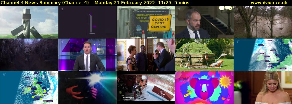Channel 4 News Summary (Channel 4) Monday 21 February 2022 11:25 - 11:30