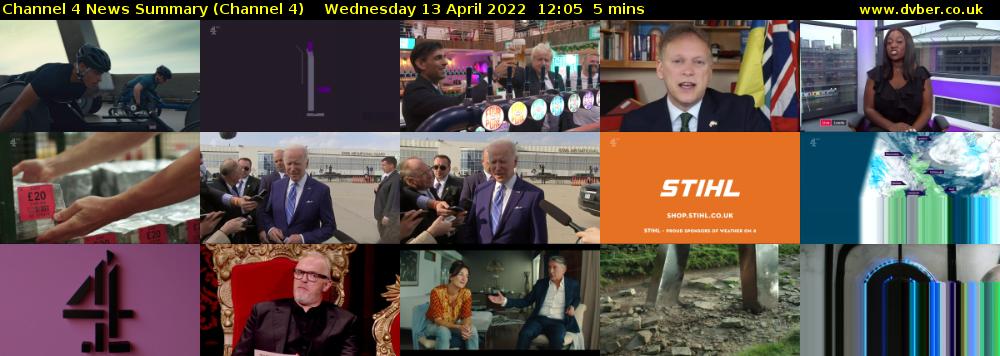 Channel 4 News Summary (Channel 4) Wednesday 13 April 2022 12:05 - 12:10