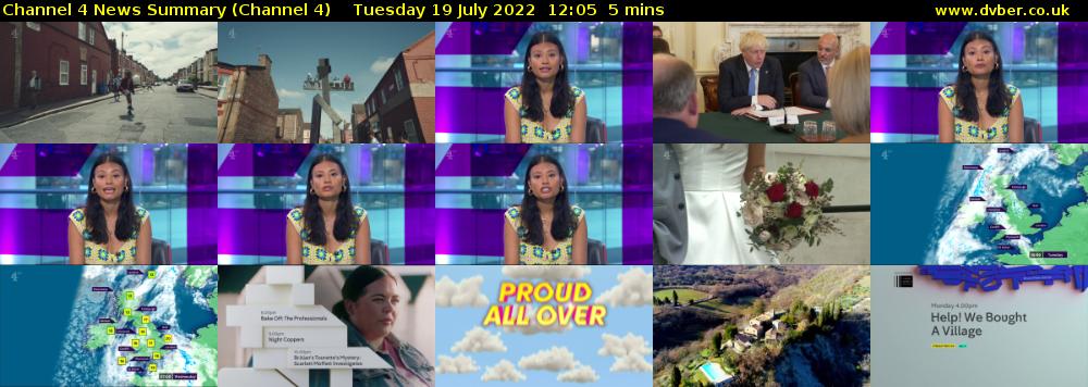 Channel 4 News Summary (Channel 4) Tuesday 19 July 2022 12:05 - 12:10