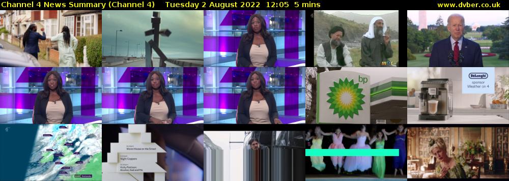 Channel 4 News Summary (Channel 4) Tuesday 2 August 2022 12:05 - 12:10