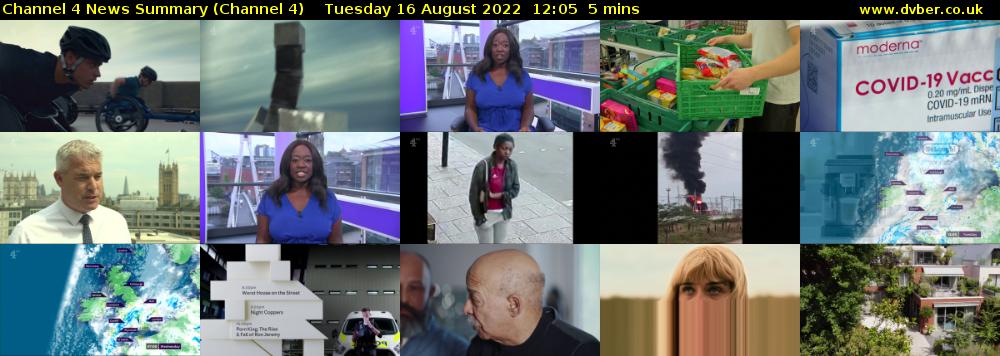 Channel 4 News Summary (Channel 4) Tuesday 16 August 2022 12:05 - 12:10