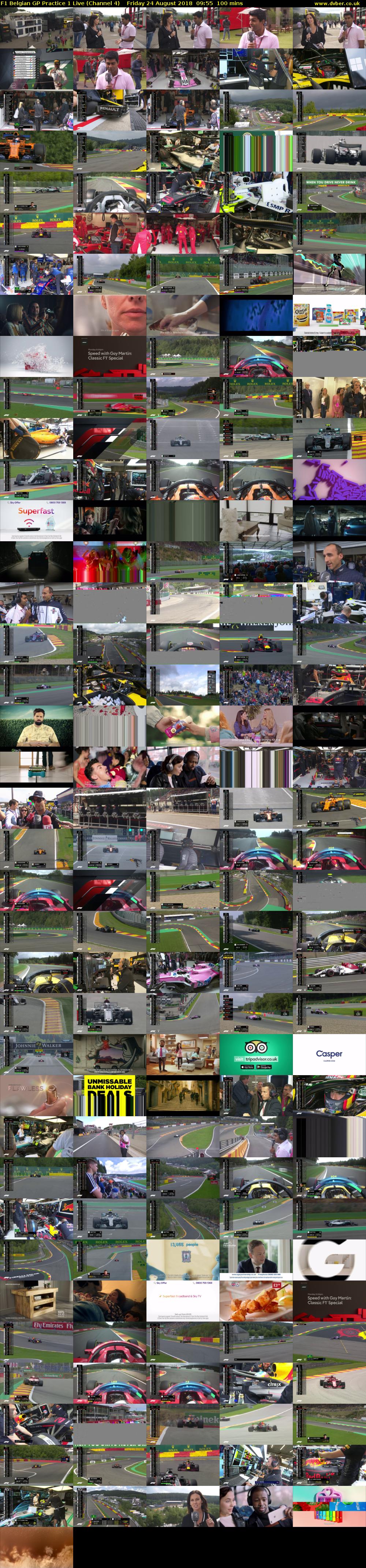 F1 Belgian GP Practice 1 Live (Channel 4) Friday 24 August 2018 09:55 - 11:35