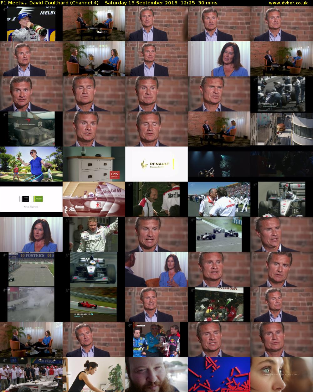 F1 Meets... David Coulthard (Channel 4) Saturday 15 September 2018 12:25 - 12:55