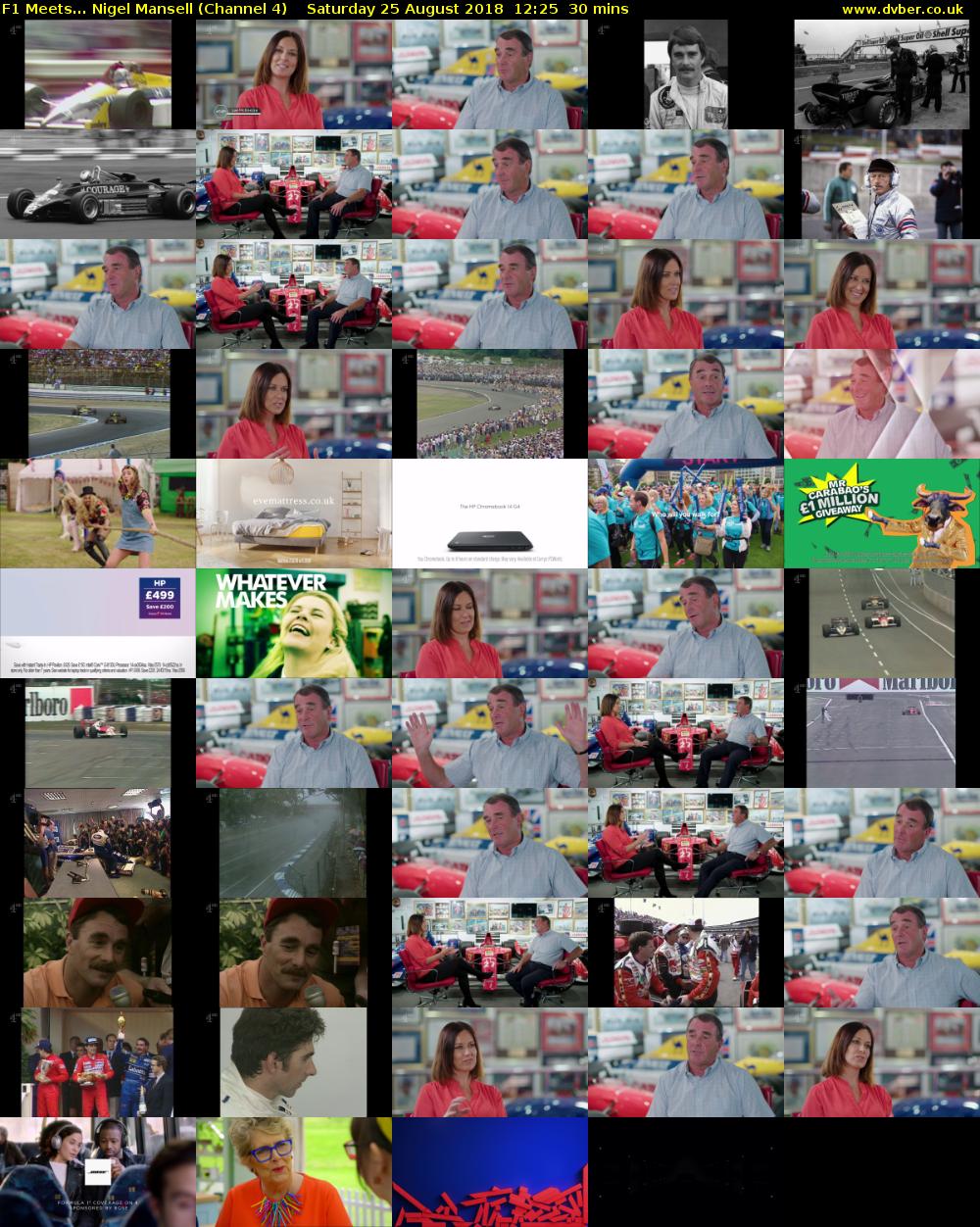F1 Meets... Nigel Mansell (Channel 4) Saturday 25 August 2018 12:25 - 12:55