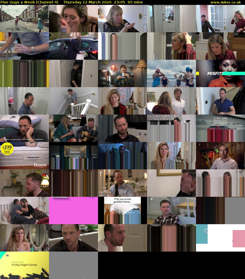 Five Guys a Week (Channel 4) Thursday 12 March 2020 23:05 - 00:10