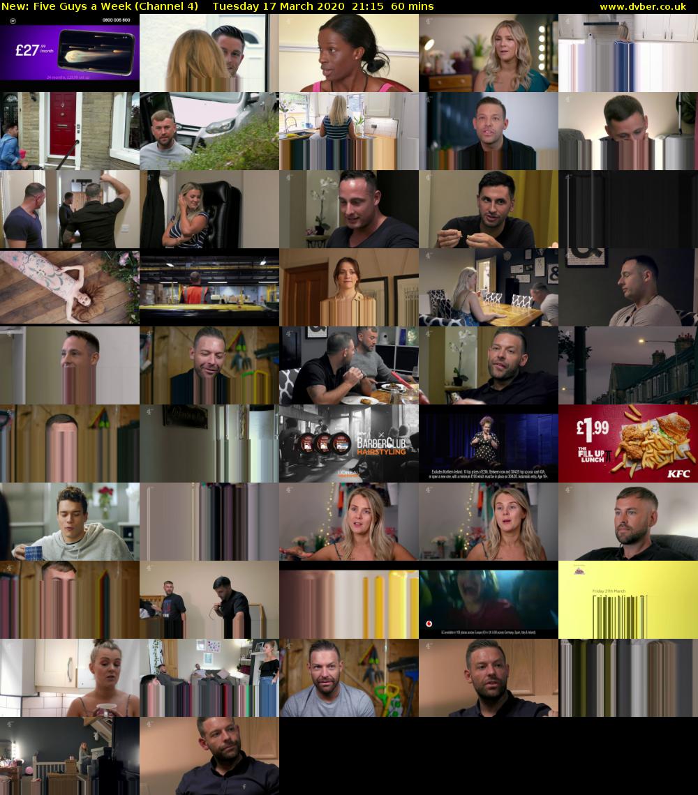 Five Guys a Week (Channel 4) Tuesday 17 March 2020 21:15 - 22:15