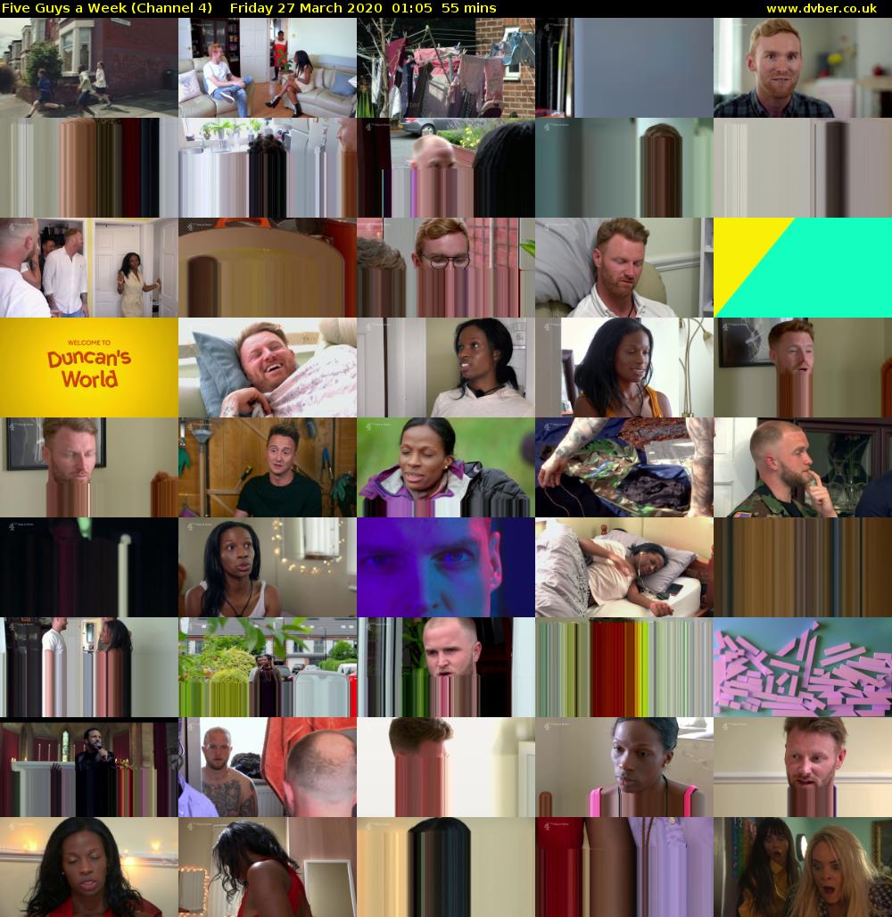 Five Guys a Week (Channel 4) Friday 27 March 2020 01:05 - 02:00