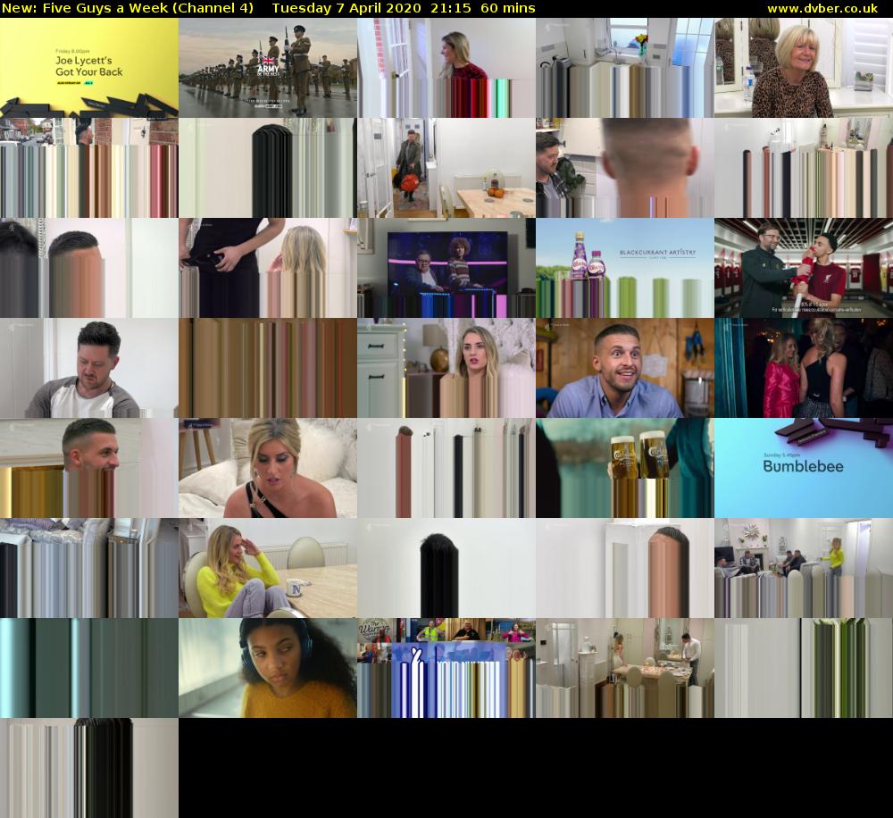 Five Guys a Week (Channel 4) Tuesday 7 April 2020 21:15 - 22:15