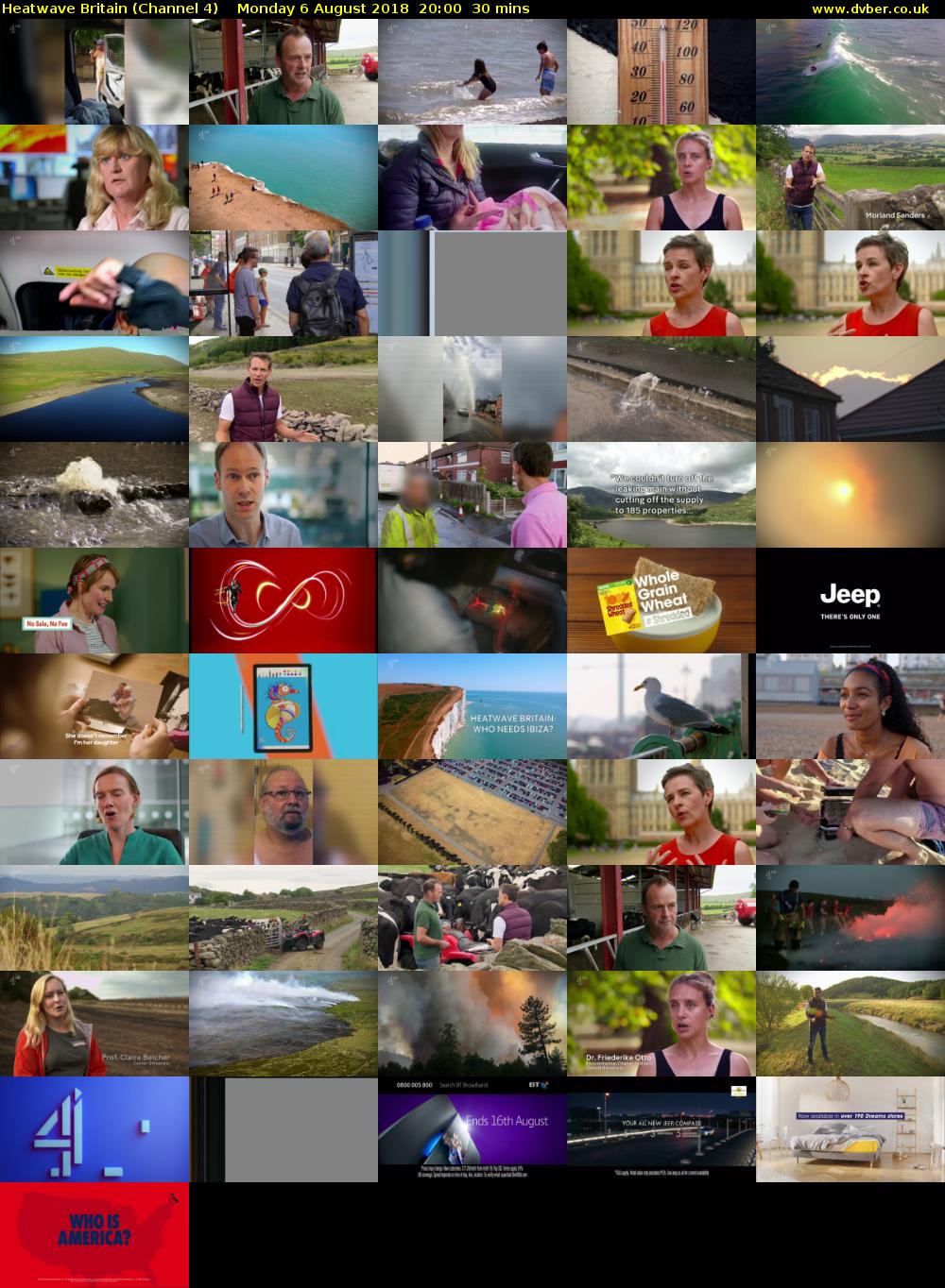Heatwave Britain (Channel 4) Monday 6 August 2018 20:00 - 20:30
