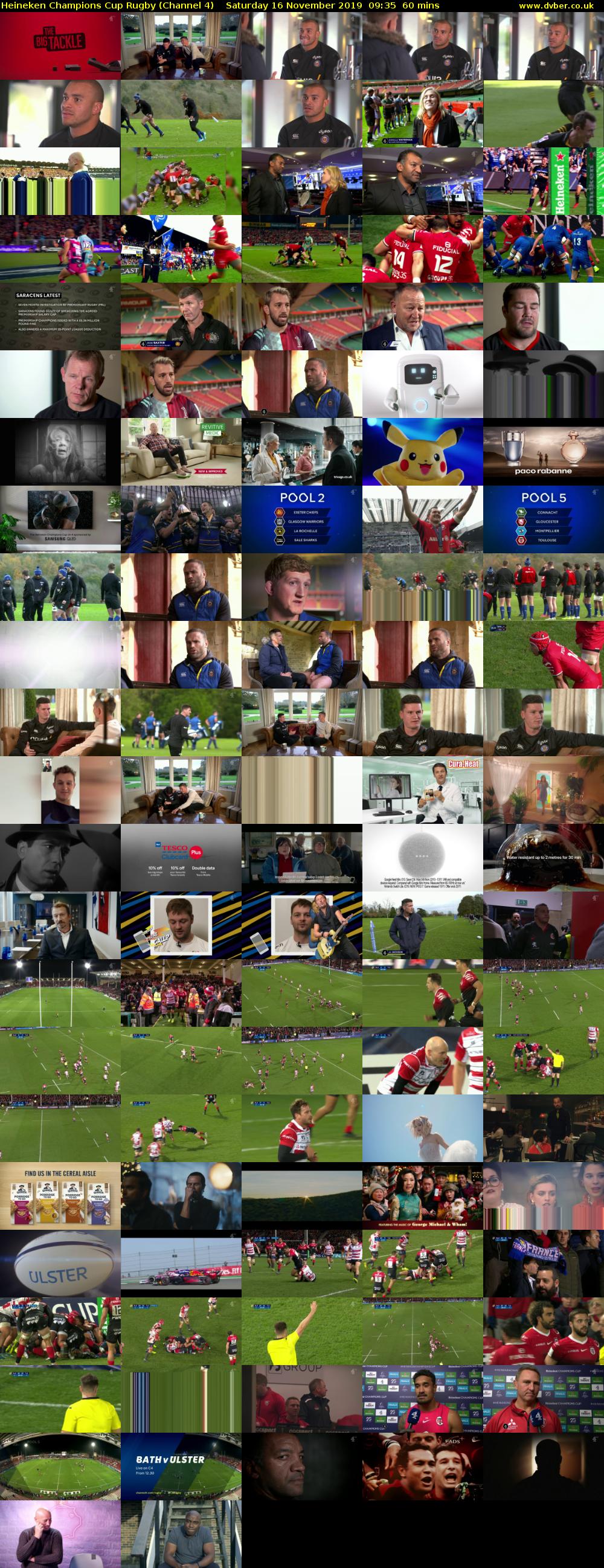 Heineken Champions Cup Rugby (Channel 4) Saturday 16 November 2019 09:35 - 10:35