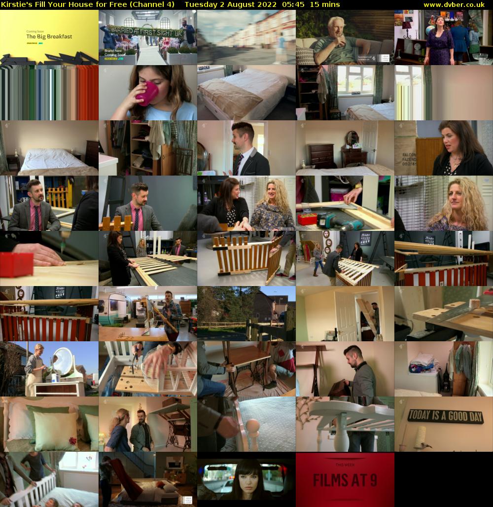 Kirstie's Fill Your House for Free (Channel 4) Tuesday 2 August 2022 05:45 - 06:00