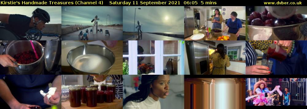 Kirstie's Handmade Treasures (Channel 4) Saturday 11 September 2021 06:05 - 06:10