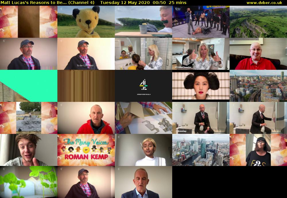 Matt Lucas's Reasons to Be... (Channel 4) Tuesday 12 May 2020 00:50 - 01:15