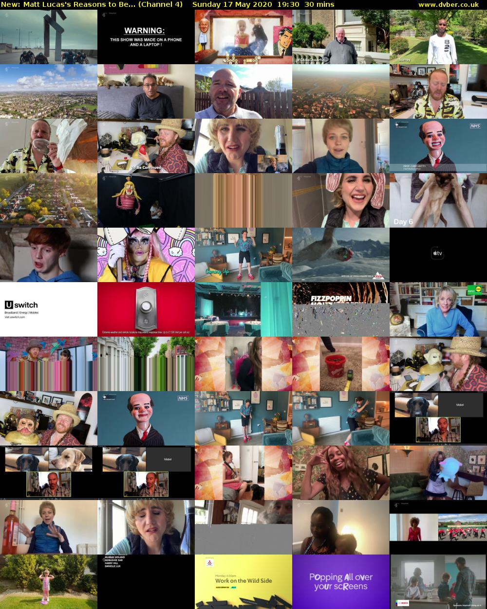 Matt Lucas's Reasons to Be... (Channel 4) Sunday 17 May 2020 19:30 - 20:00