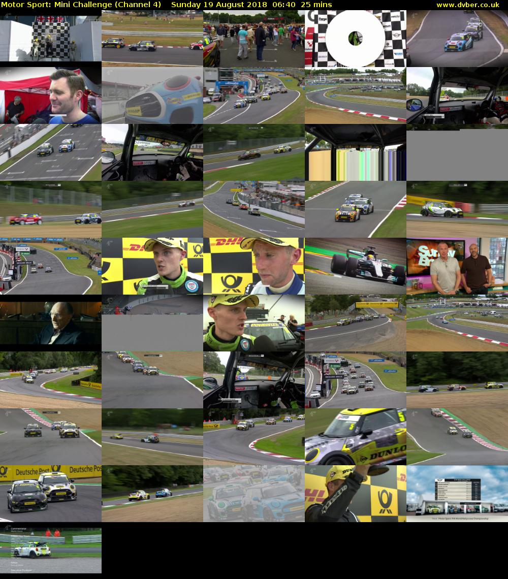 Motor Sport: Mini Challenge (Channel 4) Sunday 19 August 2018 06:40 - 07:05