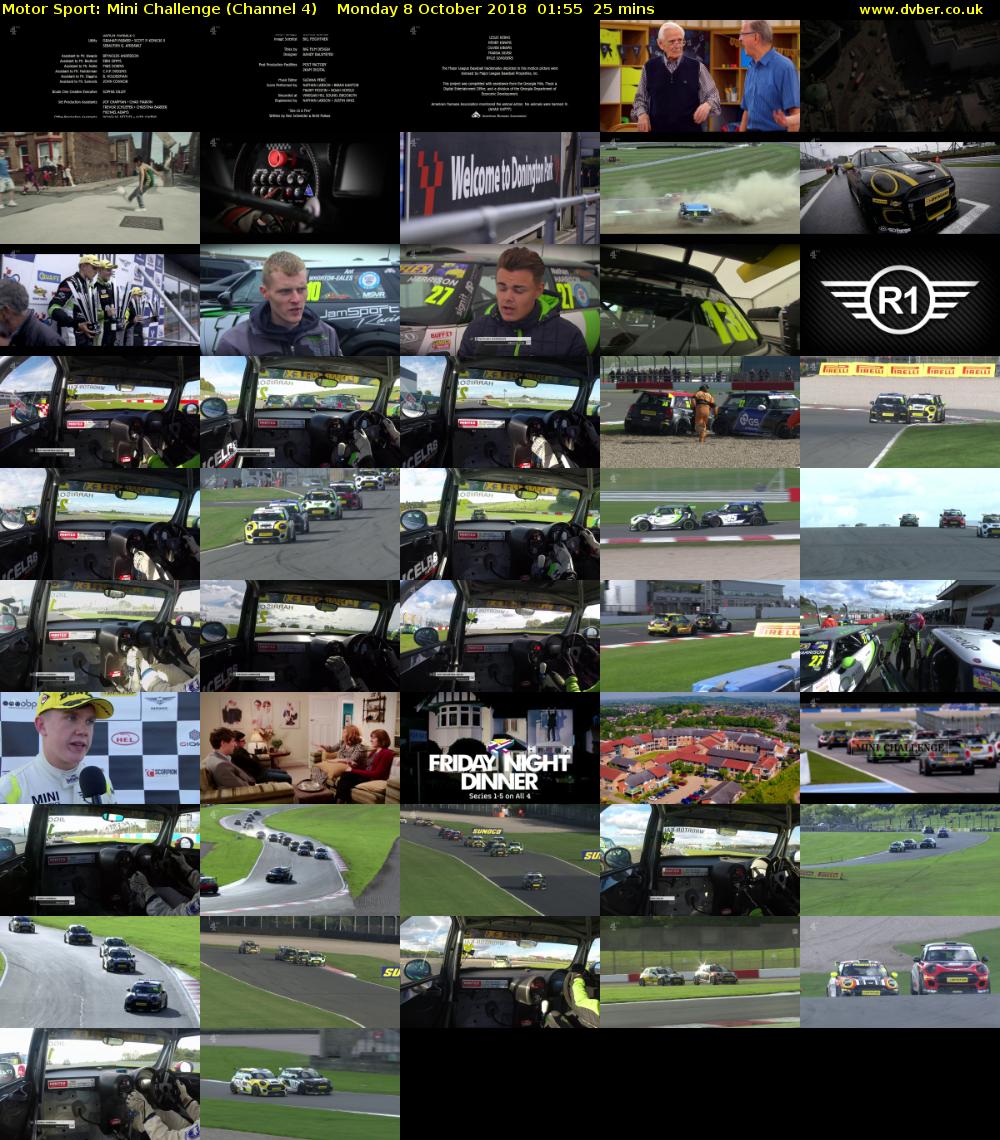 Motor Sport: Mini Challenge (Channel 4) Monday 8 October 2018 01:55 - 02:20