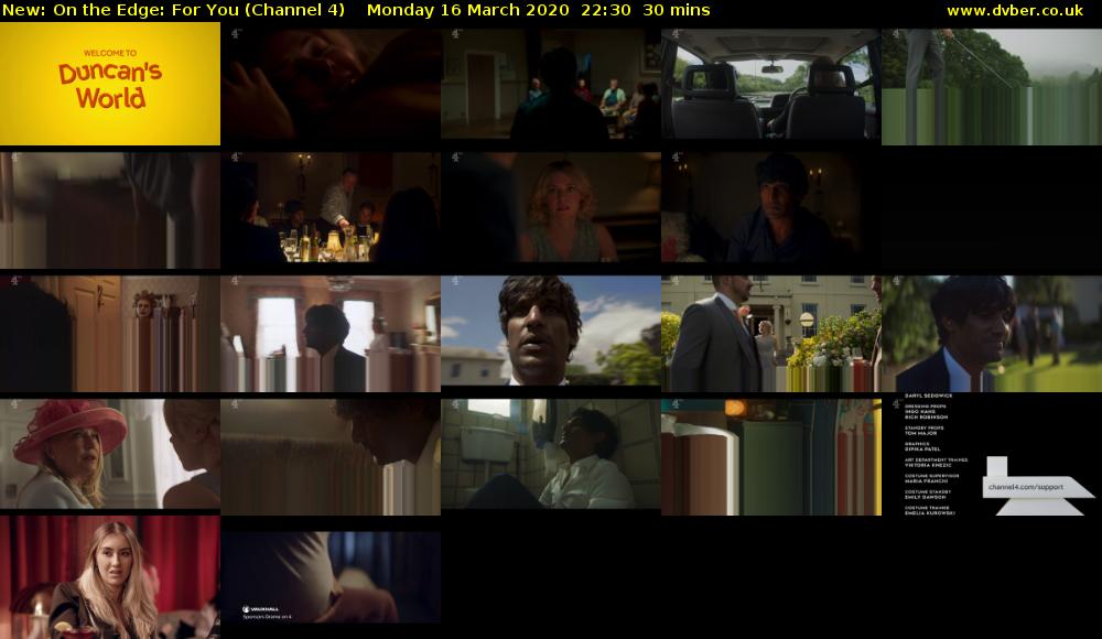 On the Edge: For You (Channel 4) Monday 16 March 2020 22:30 - 23:00