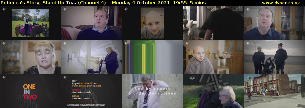 Rebecca's Story: Stand Up To... (Channel 4) Monday 4 October 2021 19:55 - 20:00