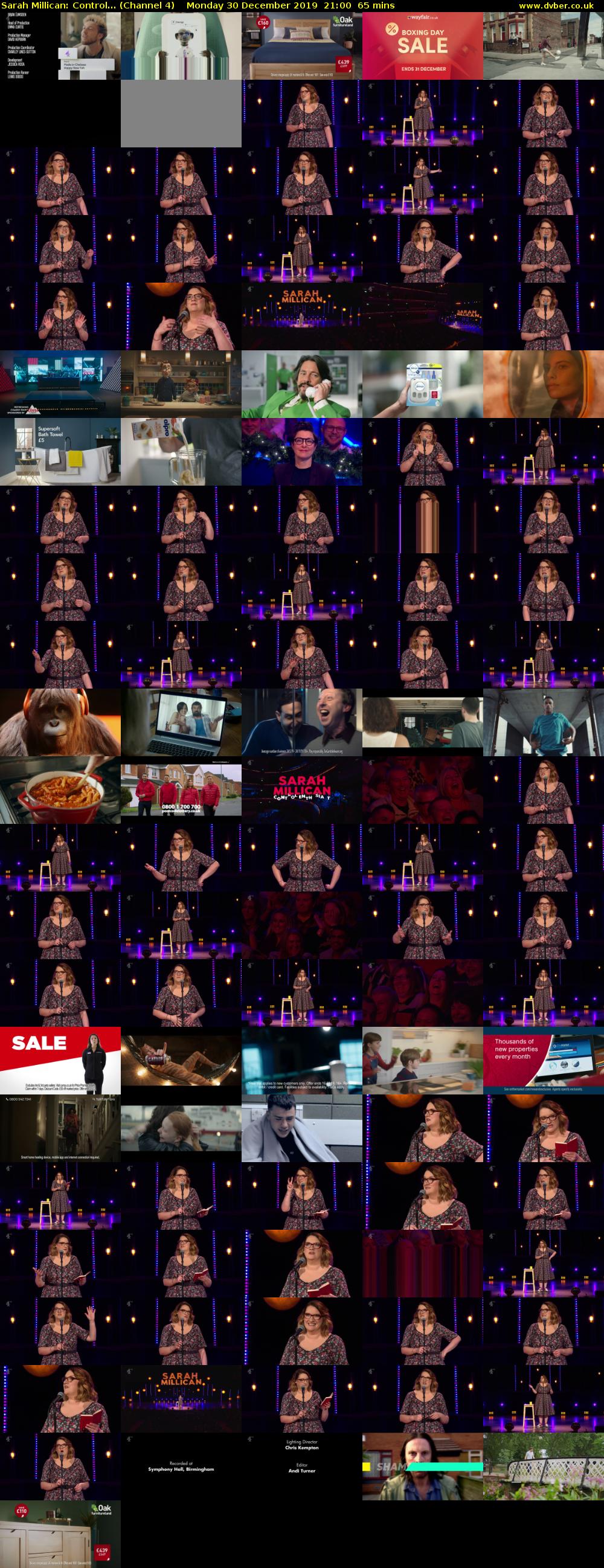 Sarah Millican: Control... (Channel 4) Monday 30 December 2019 21:00 - 22:05