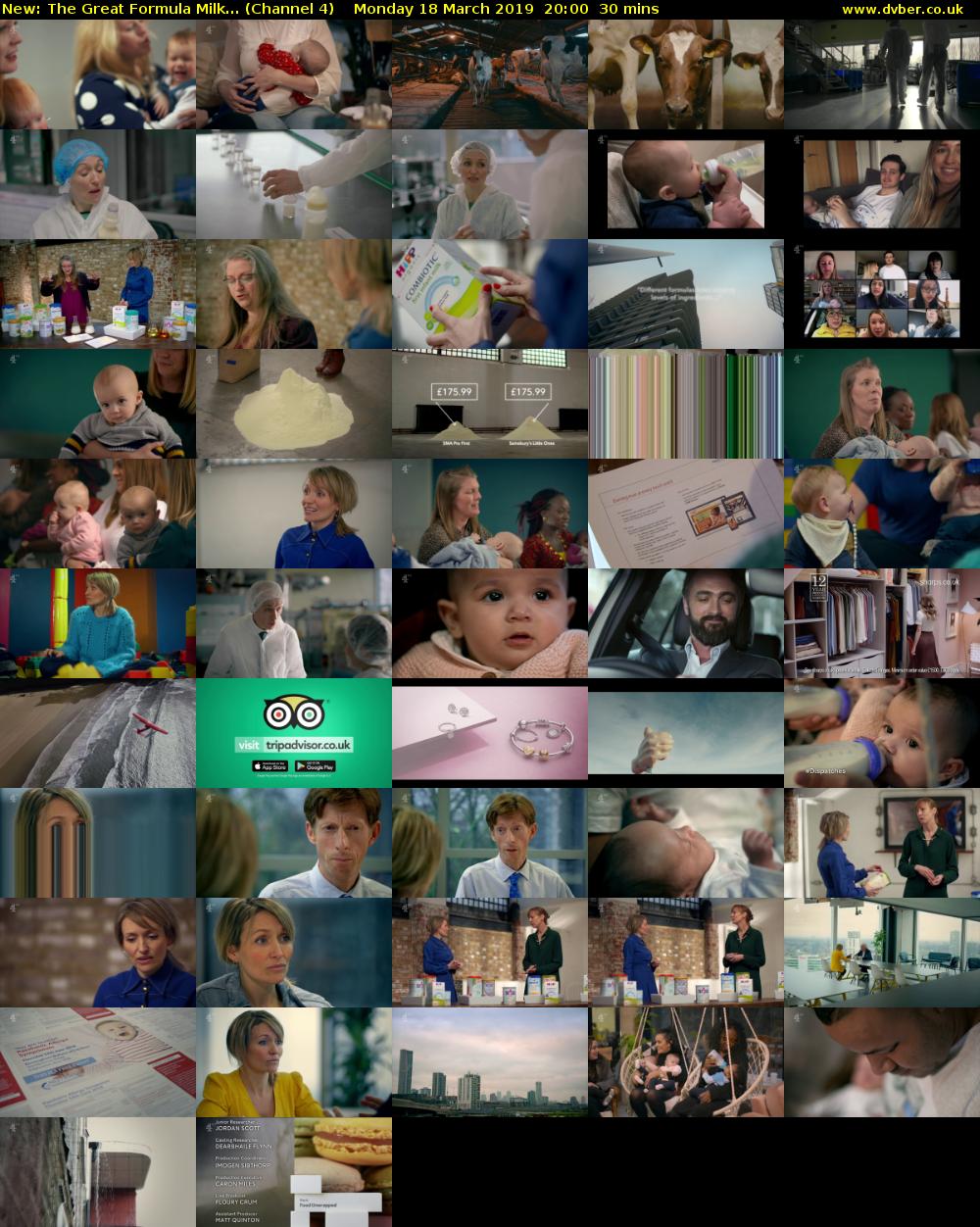 The Great Formula Milk... (Channel 4) Monday 18 March 2019 20:00 - 20:30