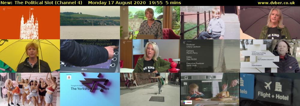 The Political Slot (Channel 4) Monday 17 August 2020 19:55 - 20:00