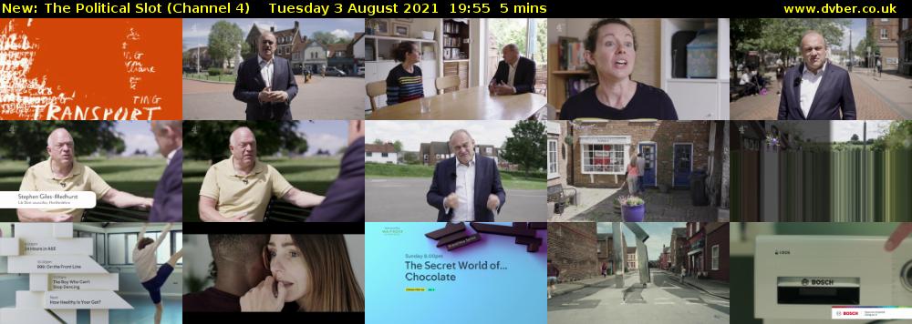 The Political Slot (Channel 4) Tuesday 3 August 2021 19:55 - 20:00