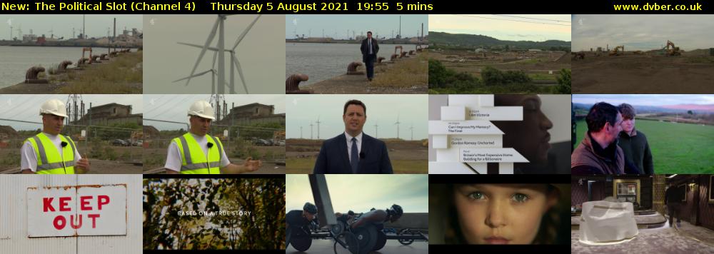 The Political Slot (Channel 4) Thursday 5 August 2021 19:55 - 20:00