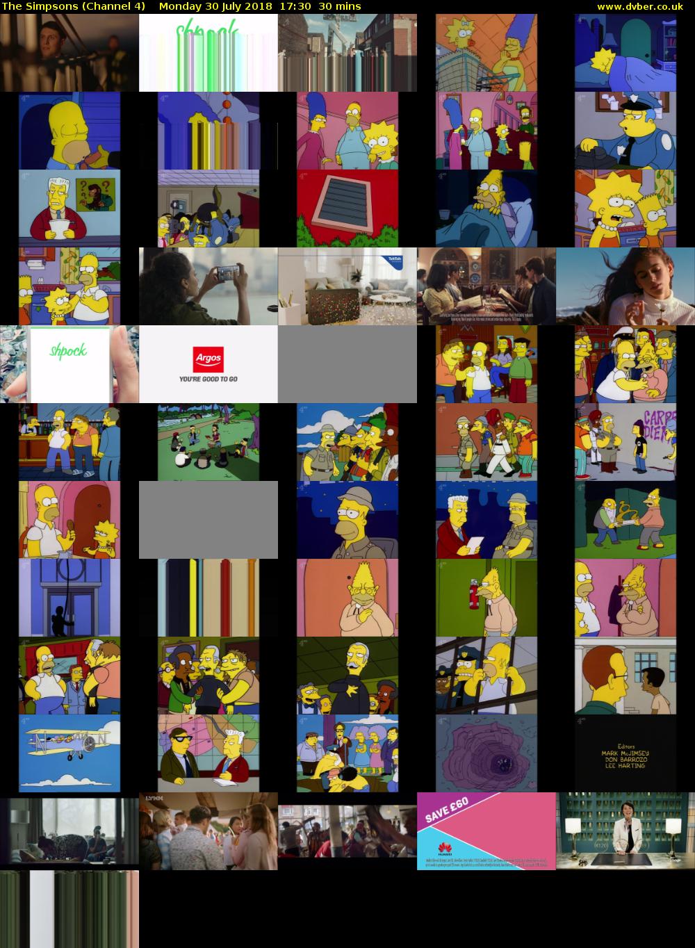 The Simpsons (Channel 4) Monday 30 July 2018 17:30 - 18:00