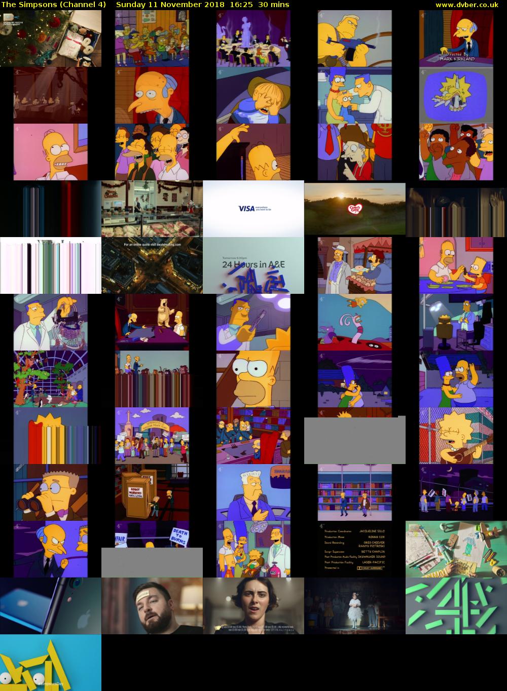 The Simpsons (Channel 4) Sunday 11 November 2018 16:25 - 16:55