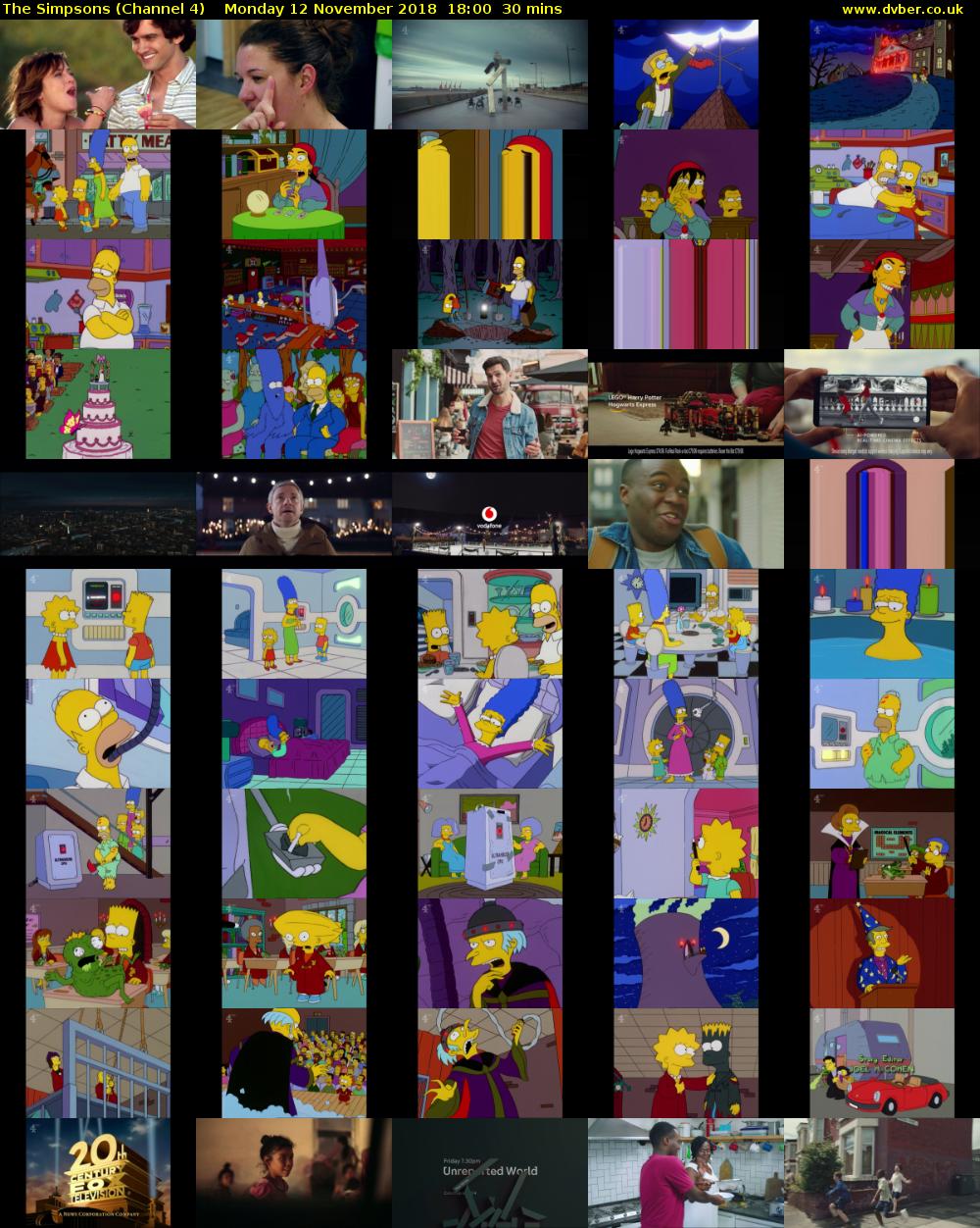 The Simpsons (Channel 4) Monday 12 November 2018 18:00 - 18:30