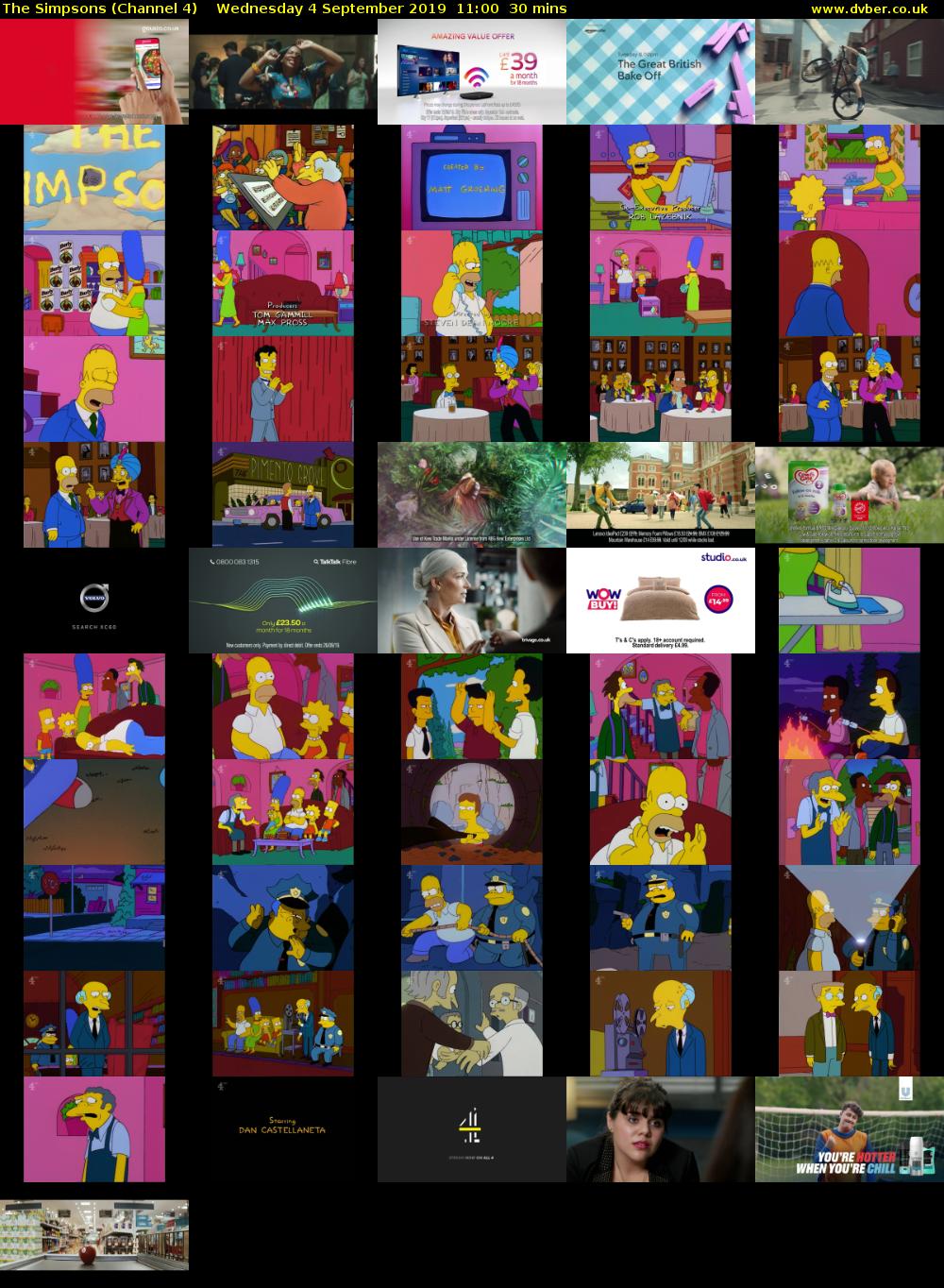 The Simpsons (Channel 4) Wednesday 4 September 2019 11:00 - 11:30