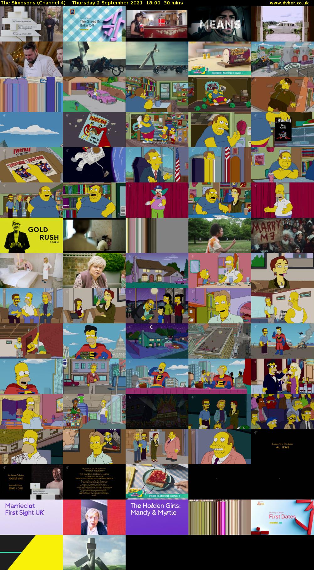 The Simpsons (Channel 4) Thursday 2 September 2021 18:00 - 18:30