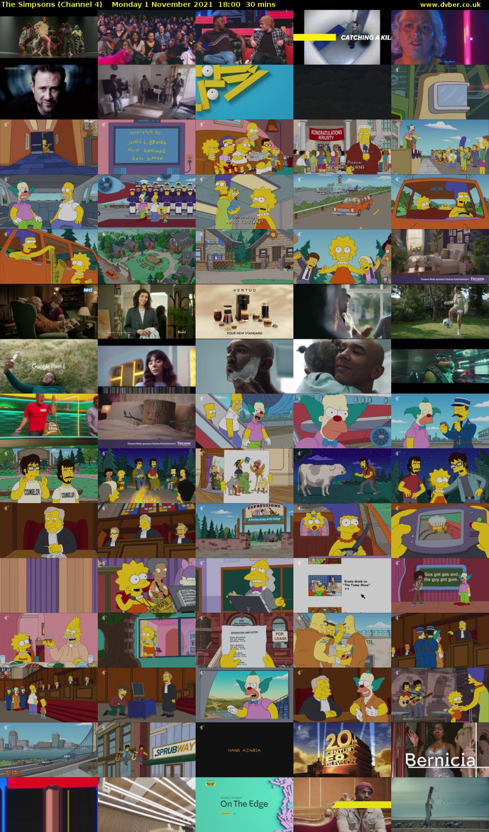 The Simpsons (Channel 4) Monday 1 November 2021 18:00 - 18:30