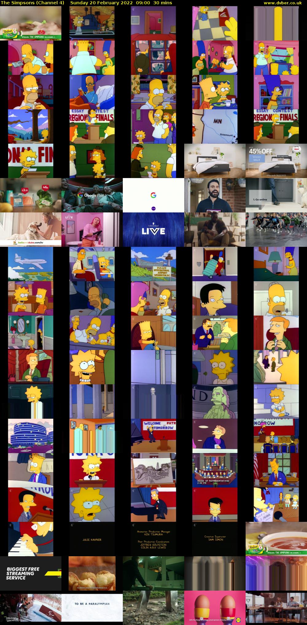 The Simpsons (Channel 4) Sunday 20 February 2022 09:00 - 09:30