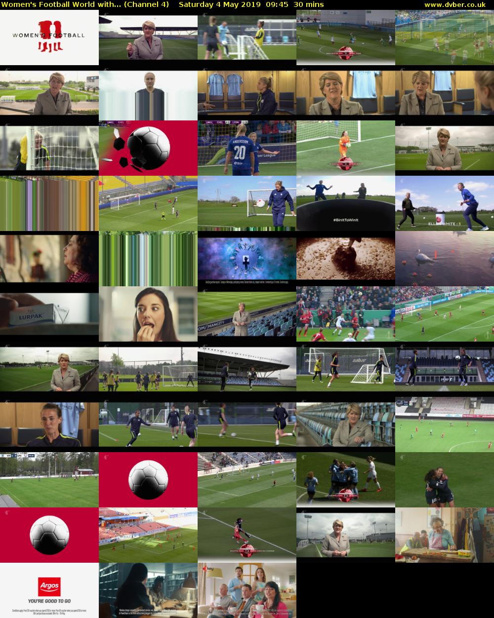 Women's Football World with... (Channel 4) Saturday 4 May 2019 09:45 - 10:15