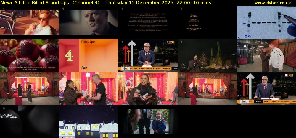 A Little Bit of Stand Up... (Channel 4) Thursday 11 December 2025 22:00 - 22:10