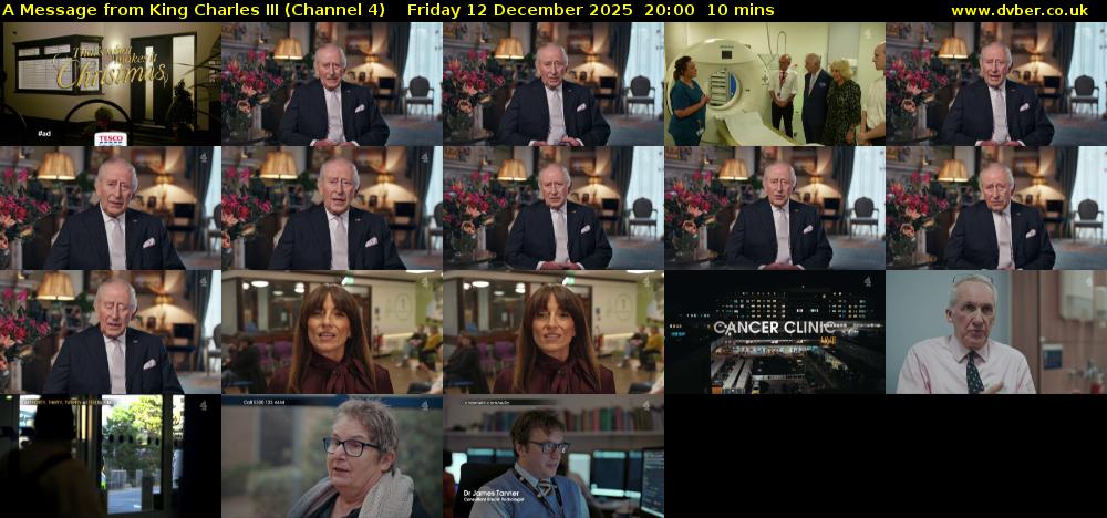 A Message from King Charles III (Channel 4) Friday 12 December 2025 20:00 - 20:10