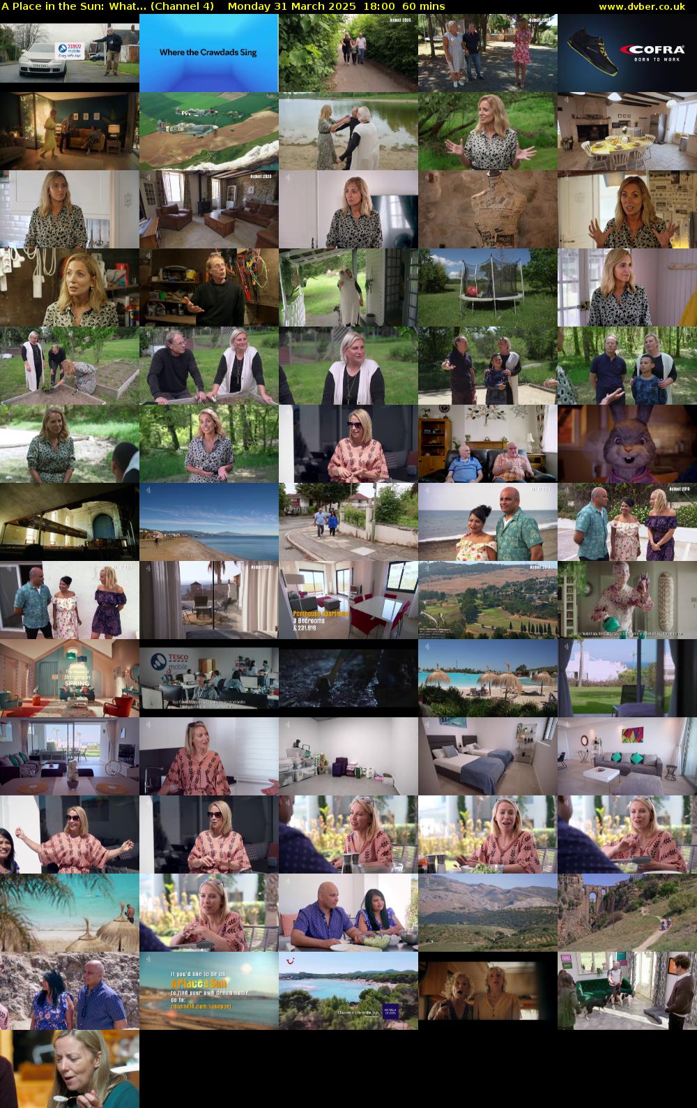 A Place in the Sun: What... (Channel 4) Monday 31 March 2025 18:00 - 19:00
